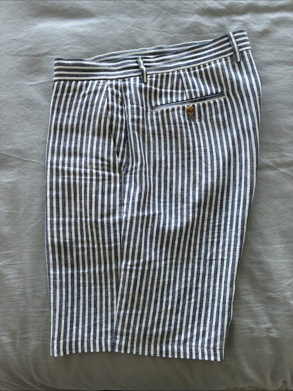 Saks Fifth Avenue Blue & White Striped Linen-Blend Shorts. Italian made
